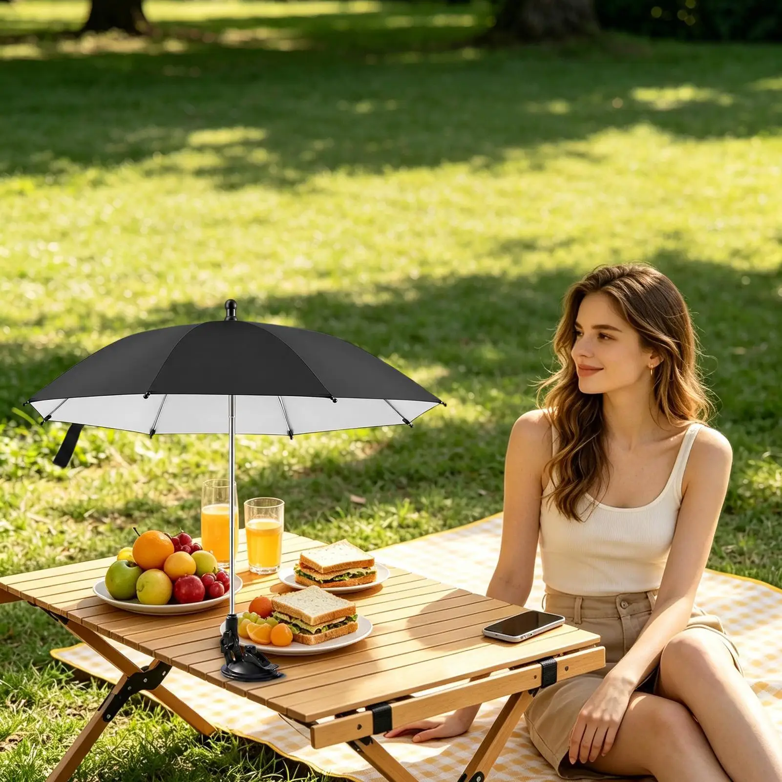 Strong Suction Cup Table Umbrella Portable Adjustable Beach Shade Mini Sun Shelter for Drinks, Camping Patio Poolside ﻿