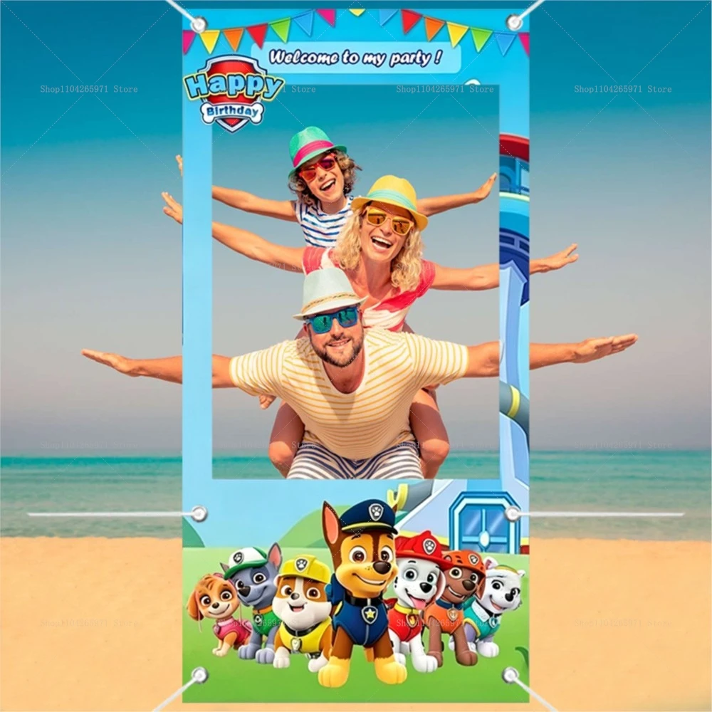 Cute Paw Patrol Dog Team Photo Booth Frame Props Kids Birthday Baby Shower Shooting Background Photo Studio Wall Banner Decor view 4