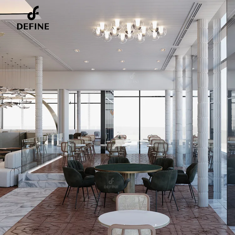 مشروع الإمارات العربية المتحدة مع تصميم فاخر ثلاثي الأبعاد لأثاث مطاعم الفندق عالي الجودة تجاريًا عالي الجودة