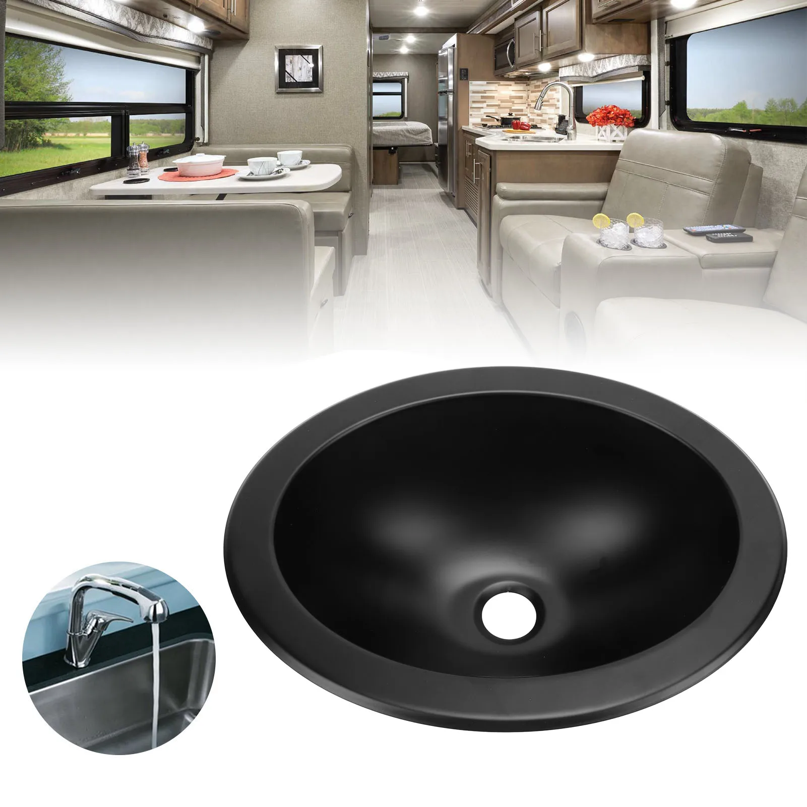 

340x270x120mm RV Sink 304 Stainless Steel Versatile Kitchen Bathroom Round Wash Basin Sink with 40mm Outlet for Boat Caravan