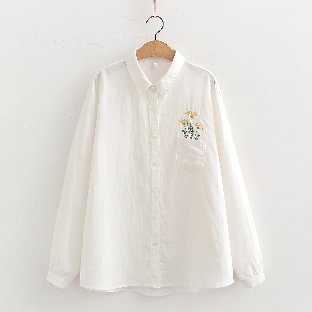 100% Cotton Yarn Elegant Blouses for Women 2025 Spring Japan Style Fresh Small Daisy Embroider White Shirts and Blouses