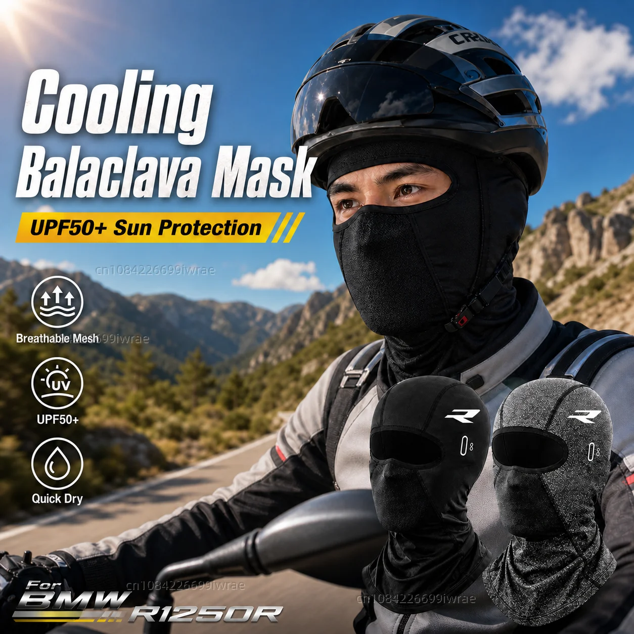 Cooling Motorcycle Balaclava Mask UPF50+ UV Protection Breathable Face Cover Summer For BMW R1250R R1200R R1150R R1100R R850R