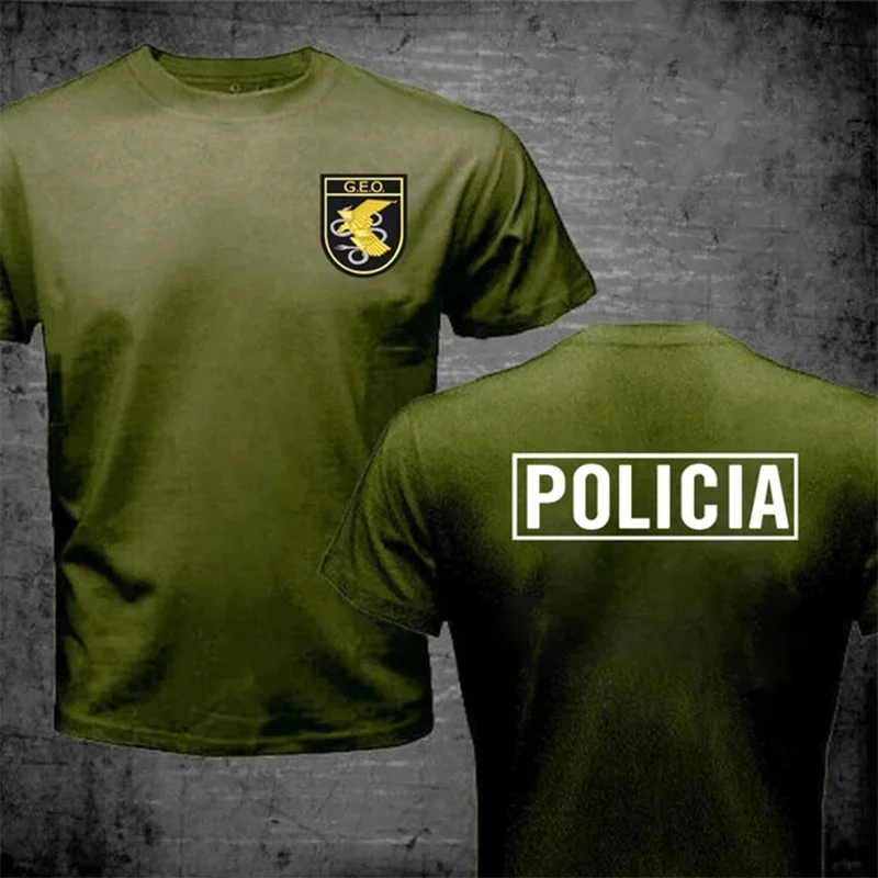 New Spain National Special Forces SWAT GEO GOES Logo Espana Policia T Shirt Men Short Sleeve Men\'s Tops Tee Shirt Cotton T-shirt