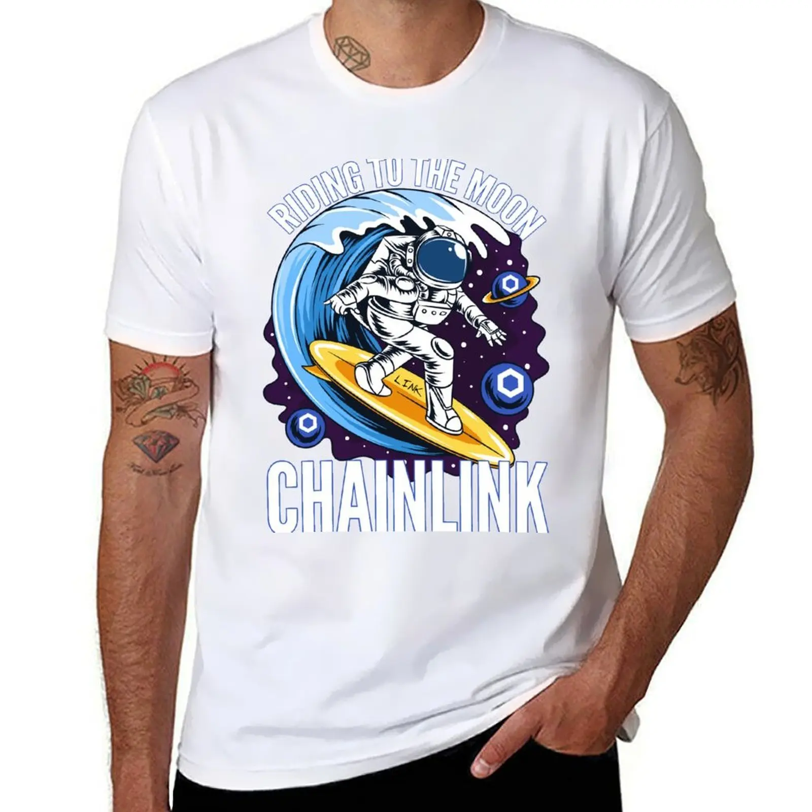 

Riding to the Moon Chainlink LINK Crypto T-Shirt t shirt man casual cotton t shirt pack T-Shirt