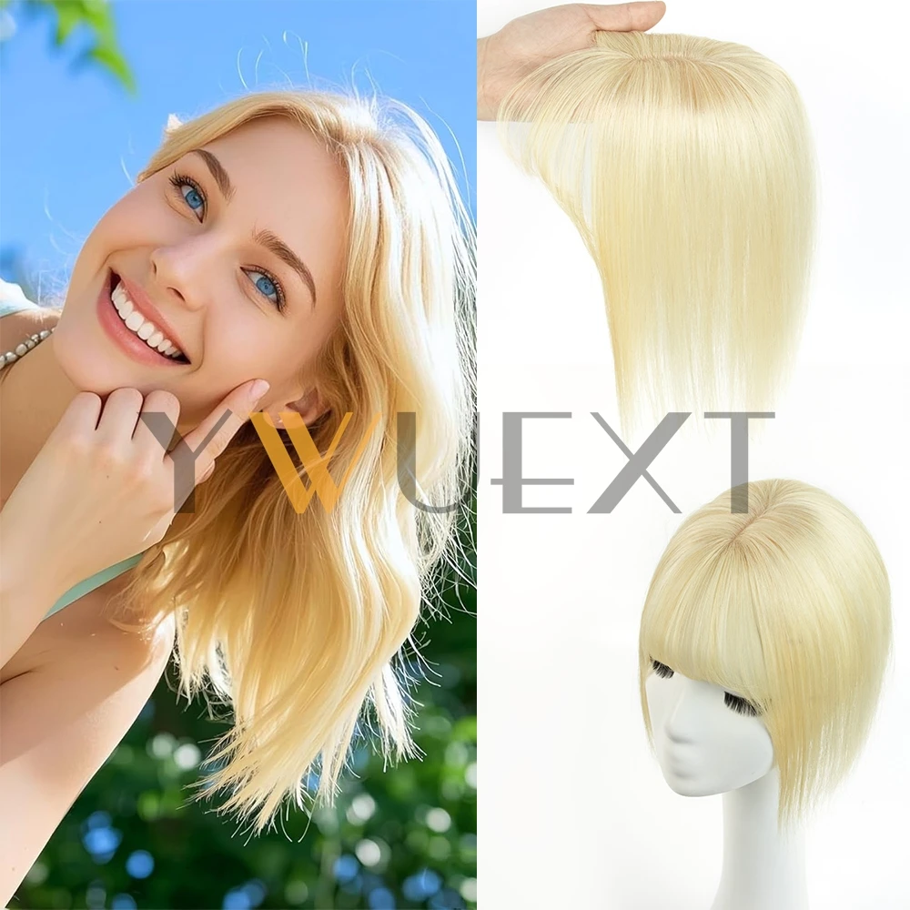 

Блондинка, топпер из натуральных человеческих волос 5x9 см, 8–14 дюймов, натуральный прямой топ, парик из натуральных черных волос, средняя часть с челкой