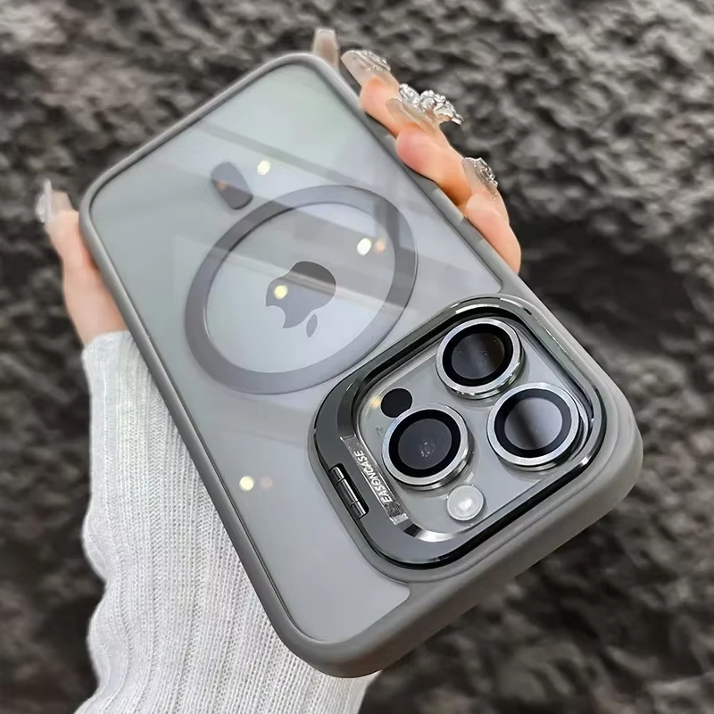  Luxury Magnetic Shockproof Phone Case For iPhone 16 15 14 13 12 11 Pro Max 17 Air For Magsafe Stand Glass Lens Protector Cover 