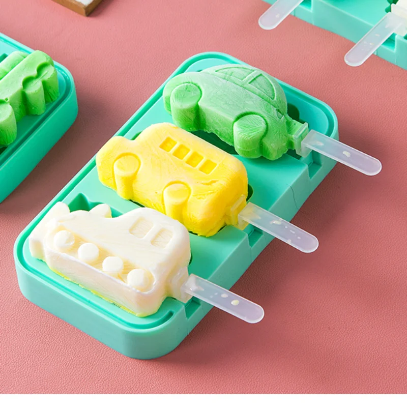 

Silicone Ice Cream Mold Popsicle Cute Cartoon Animal Pop Reusable with Lids and Sticks DIY Making Summer Favorites