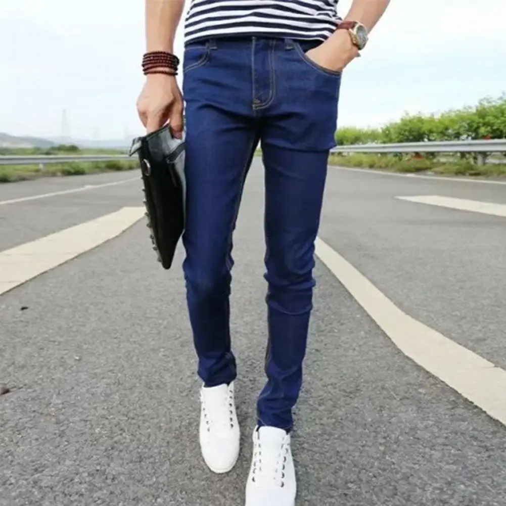 Trendy Potlood Jeans Enkellange Mid-Tase Huid-Touch Mannelijke Herfst Slim Fit Potlood Jeans Denim Broek Verkleden