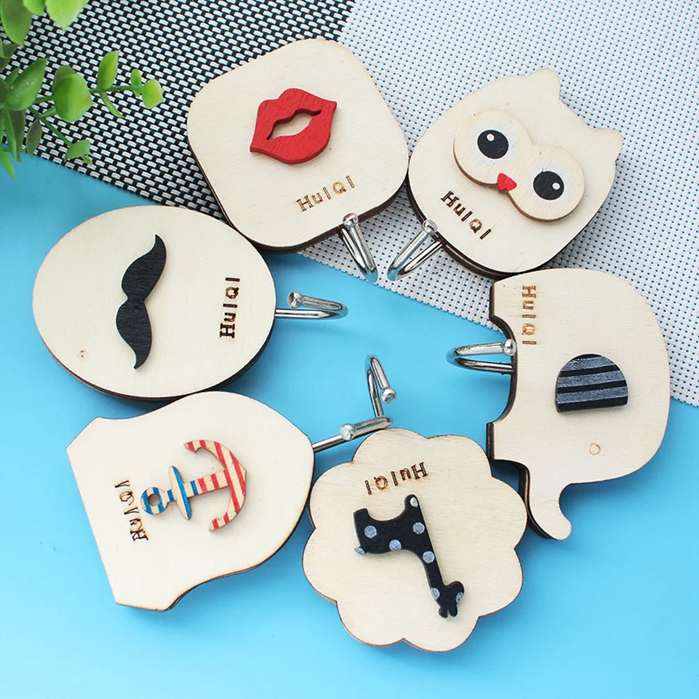 5pcs Cartoon Adhesive Hooks Bathroom Kitchen Wooden Wall Hooks No Nail Sticky Hangers Reusable Utility Towel Bath Ceiling Hooks(