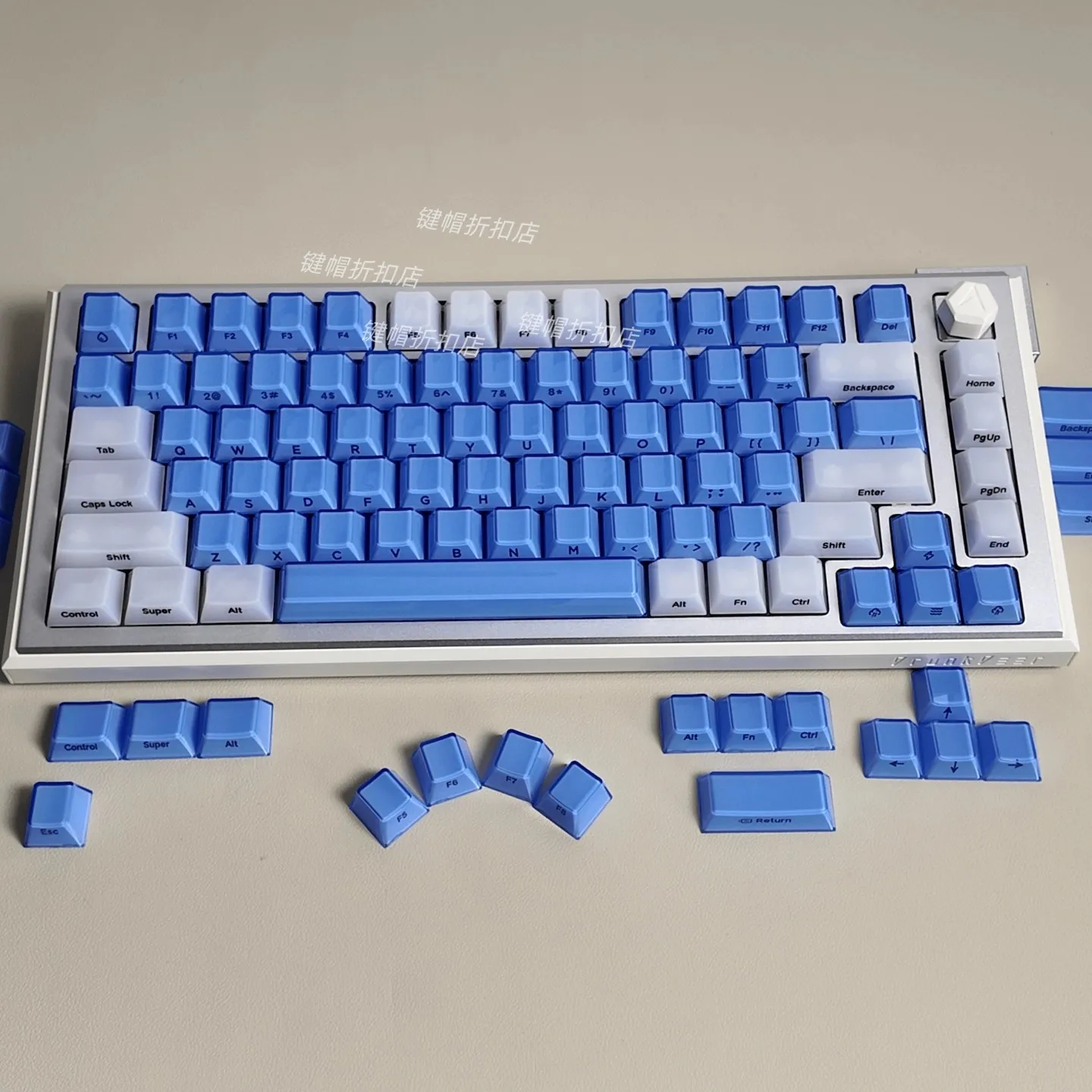 

Колпачки для клавиш 123 Keys Blue Double Shot Shine Through из ABS-пластика, профиль ASA, прозрачные, типа Jello Crystal Clear PC, для игровых клавиатур с переключателями MX
