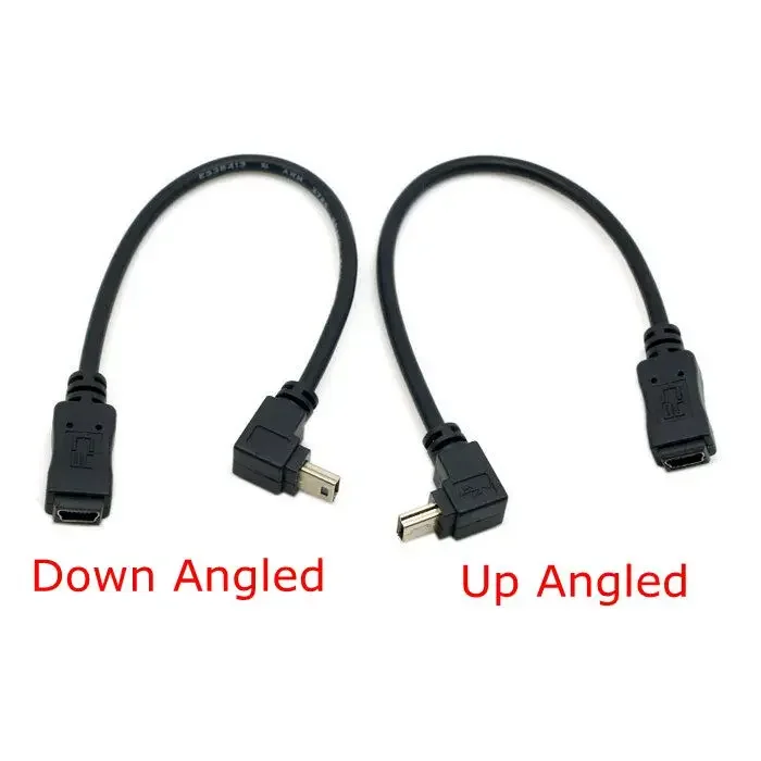 90 Grad nach oben und unten abgewinkeltes Mini-USB-5-Pin-Stecker auf Buchse-Verlängerungskabel, 0,2 m, 20 cm, kurzes Mini-USB-Adapterkabel