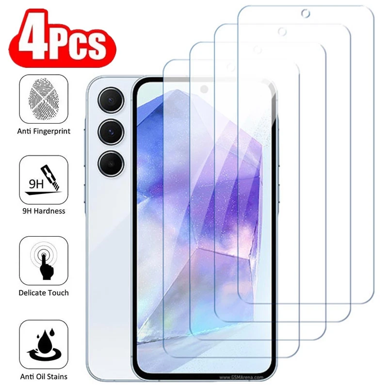 4 Uds vidrio templado para Samsung Galaxy A55 A35 Protector de pantalla de cubierta completa A05 A25 35A A 35 A 55 A55 vidrio Protector HD transparente