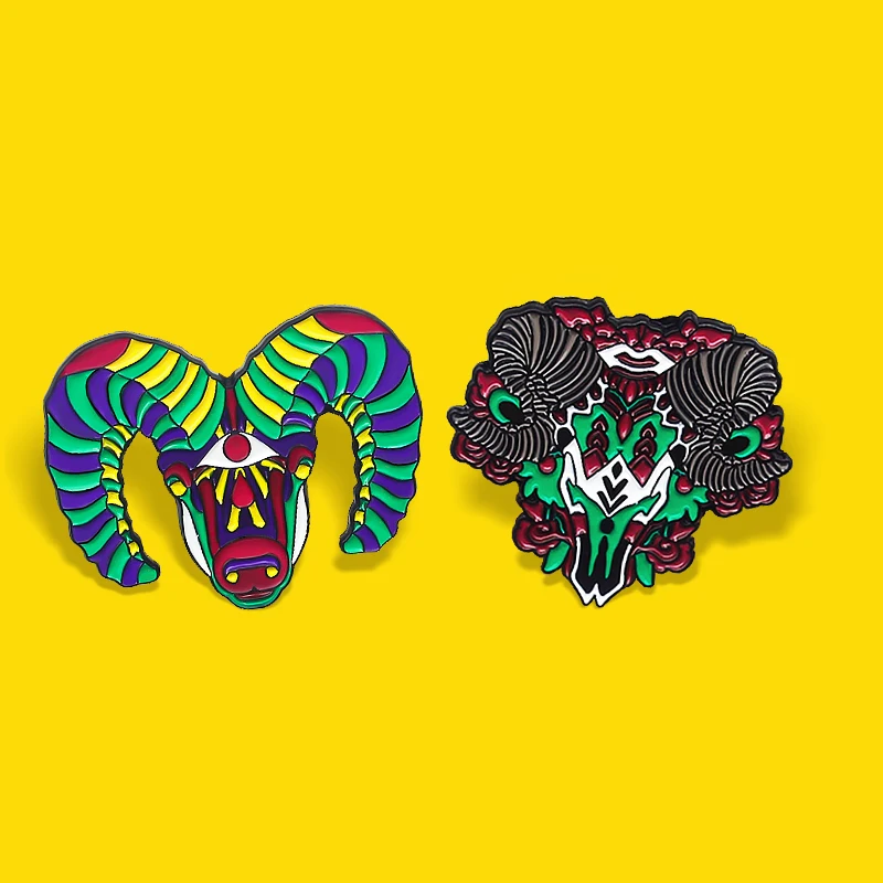 Sheep Skull Enamel Pin Flower Skull Skeleton Rainbow Colorful Bull Animal Brooches Lapel Jewelry for Kids Wholesale Punk Ox Head