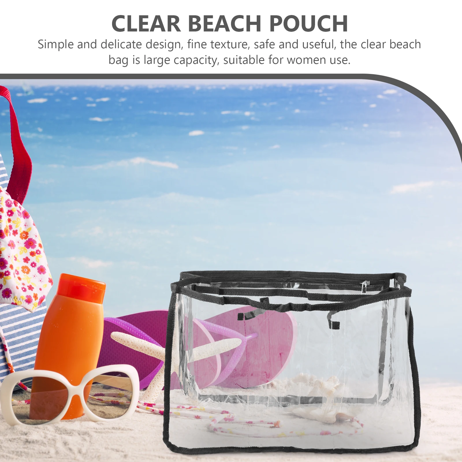 

Large Clear Beach Tote Storage Travel with Handle Portable Lightweight Reusable Sturdy Stadium Plastic for Women Swimming Gear
