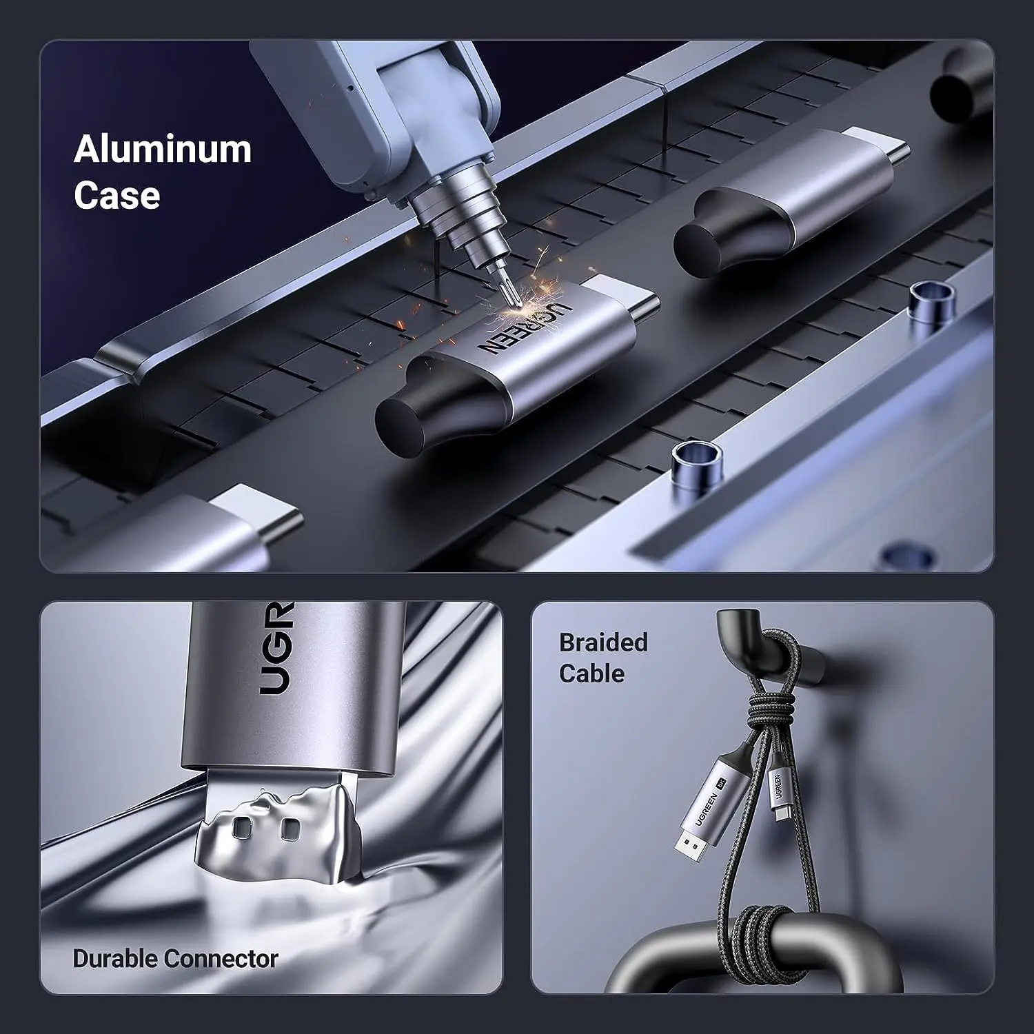 UGREEN USB C - DisplayPort 1.4ケーブル 8K@60Hz 4K@240Hz Thunderbolt 4/3 - DisplayPort コード USB C - DP 1.4 32.4 Gbps アルミ編み込み