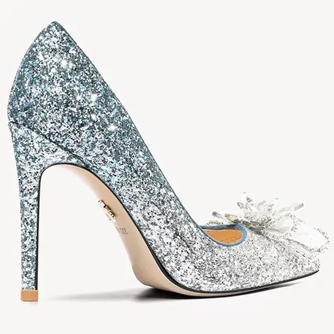 Gradient Starry Sky Blue High Heels 10cm Women Shoes Thin Heels Pointed Head Ladies Pumps Crystal Flower Stiletto Wedding Shoes