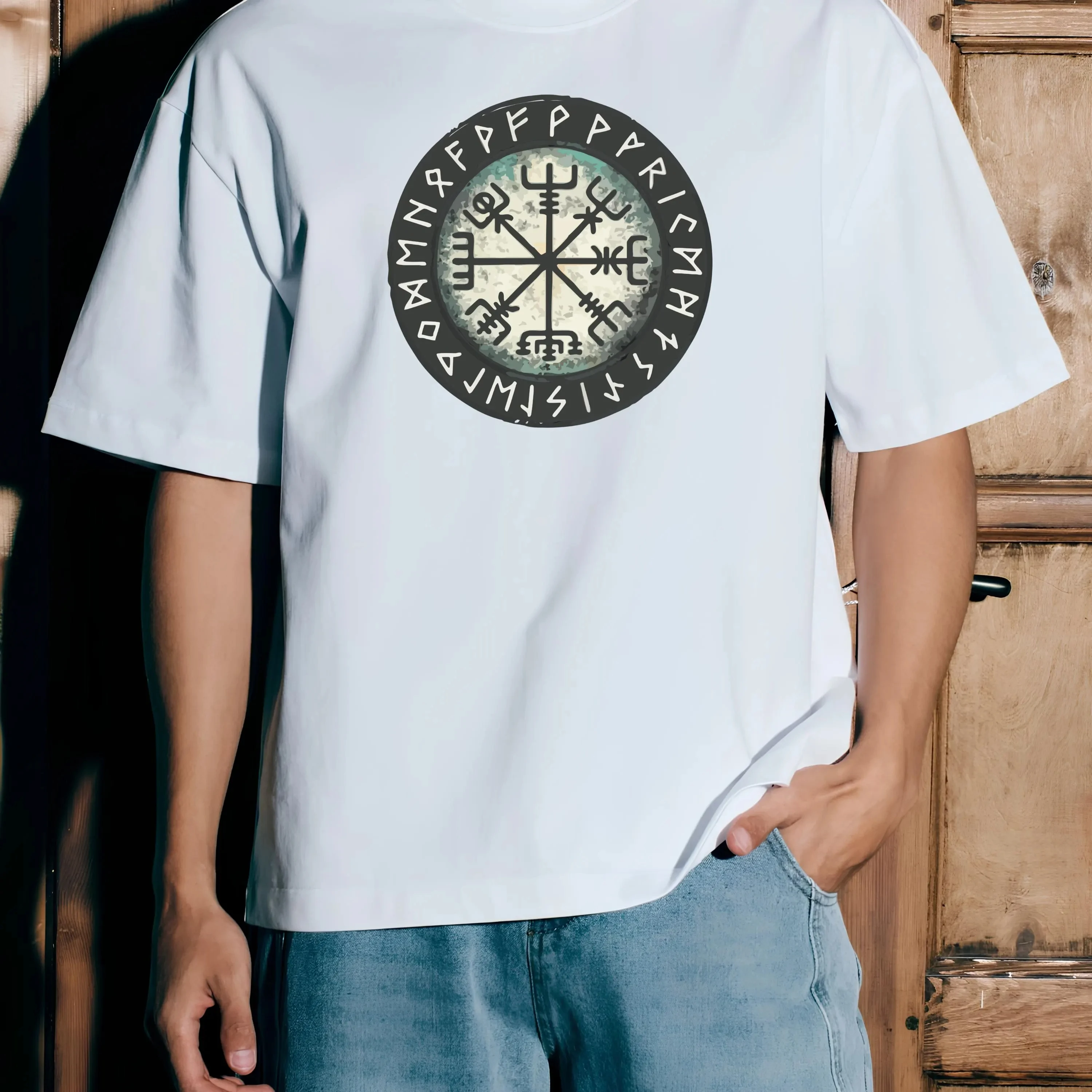 Daily Casual Icelandic Magic Wand Runes Loose Comfortable T-shirt Nasir Rune Mythology - Suitable for Both Men and Women