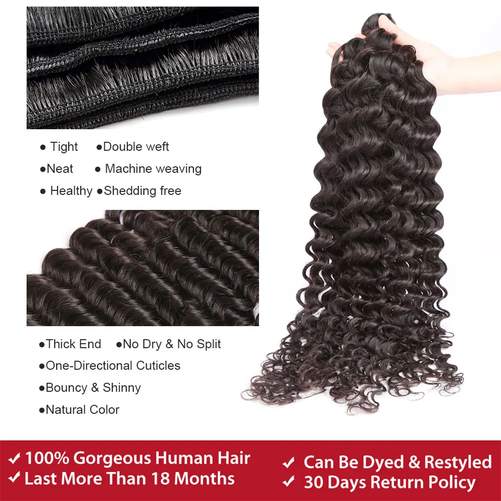 Romola Curly Human Hair Bundles 100% Loose Deep Wave Bundles Natural Brazilian Water Wave Hair Extensions 30 Inch 1/3/4 Pcs