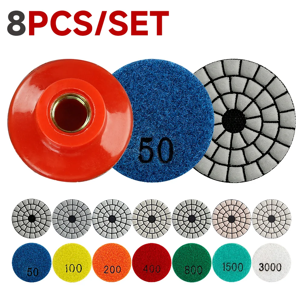 

LOZLIN 8PCS 2 Inch Diamond Polishing Pads Set 50-3000 Grit Dry Resin Sanding Disc for Granite Marble Stone Polishing Tool