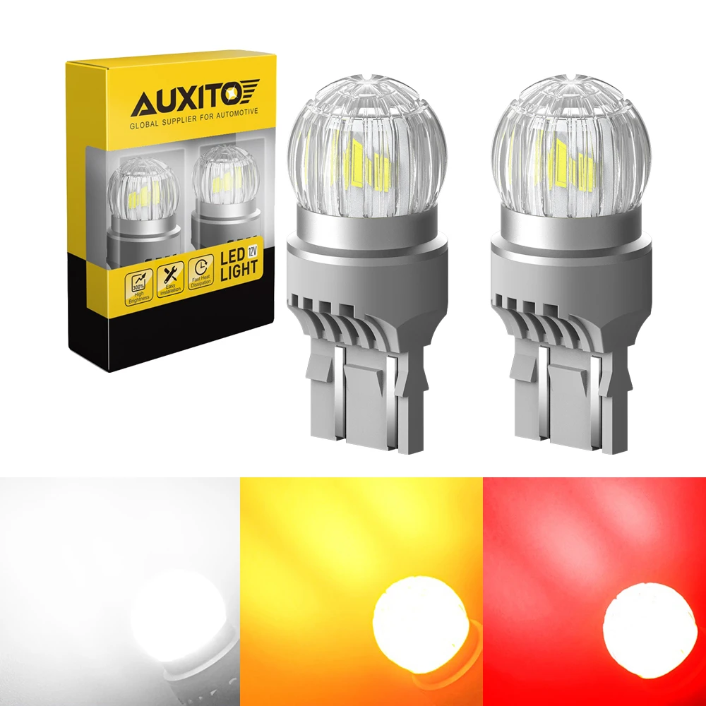 2x AUXITO T20 7443 7440 W21W W21/5W LED Bulb DRL Parking Reverse Lamp Stop Brake Signal Light White/Red/Yellow 12V 360° Lighting