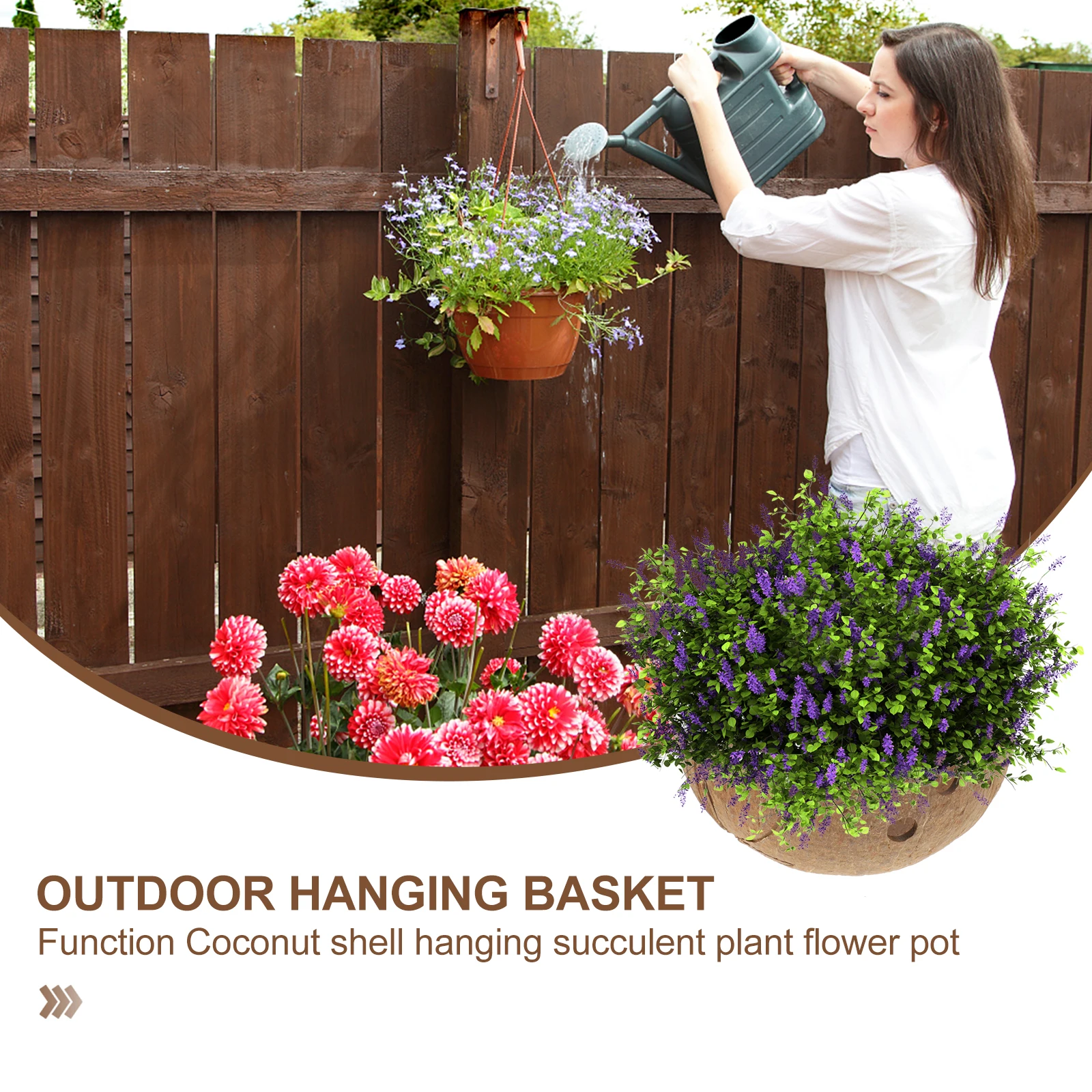 

1pc Hanging Coconut Shell Flower Pot Indoor Outdoor Decorative Planter for Herbs Hanging Plant Holder Mini Light