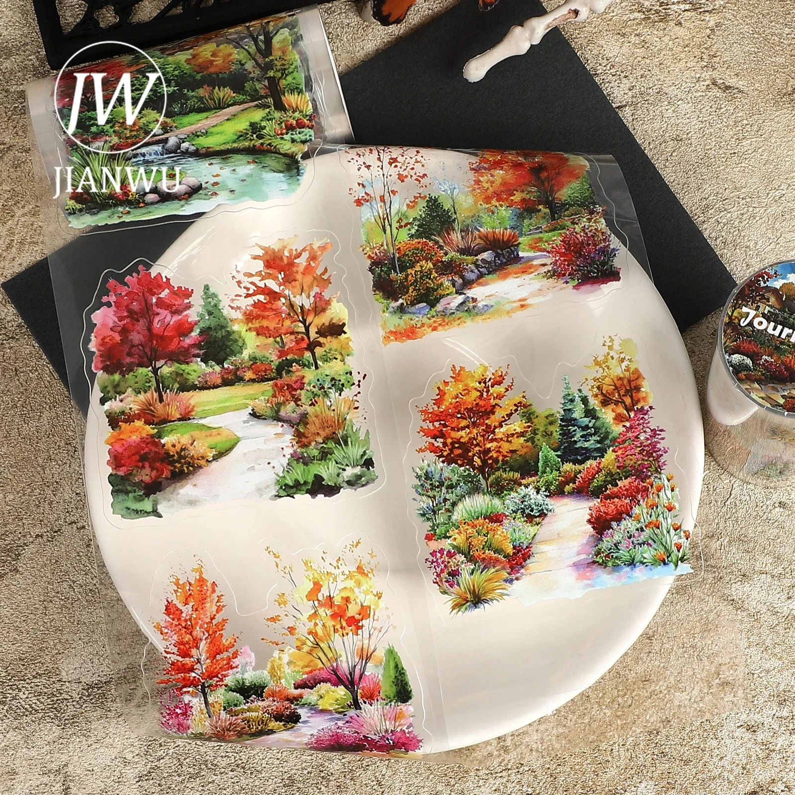 JIANWU 80mm*200cm Vintage Autumn Garden Tree Landscape Material Collage Scrapbooking PET Tape Creative DIY Journal Stationery