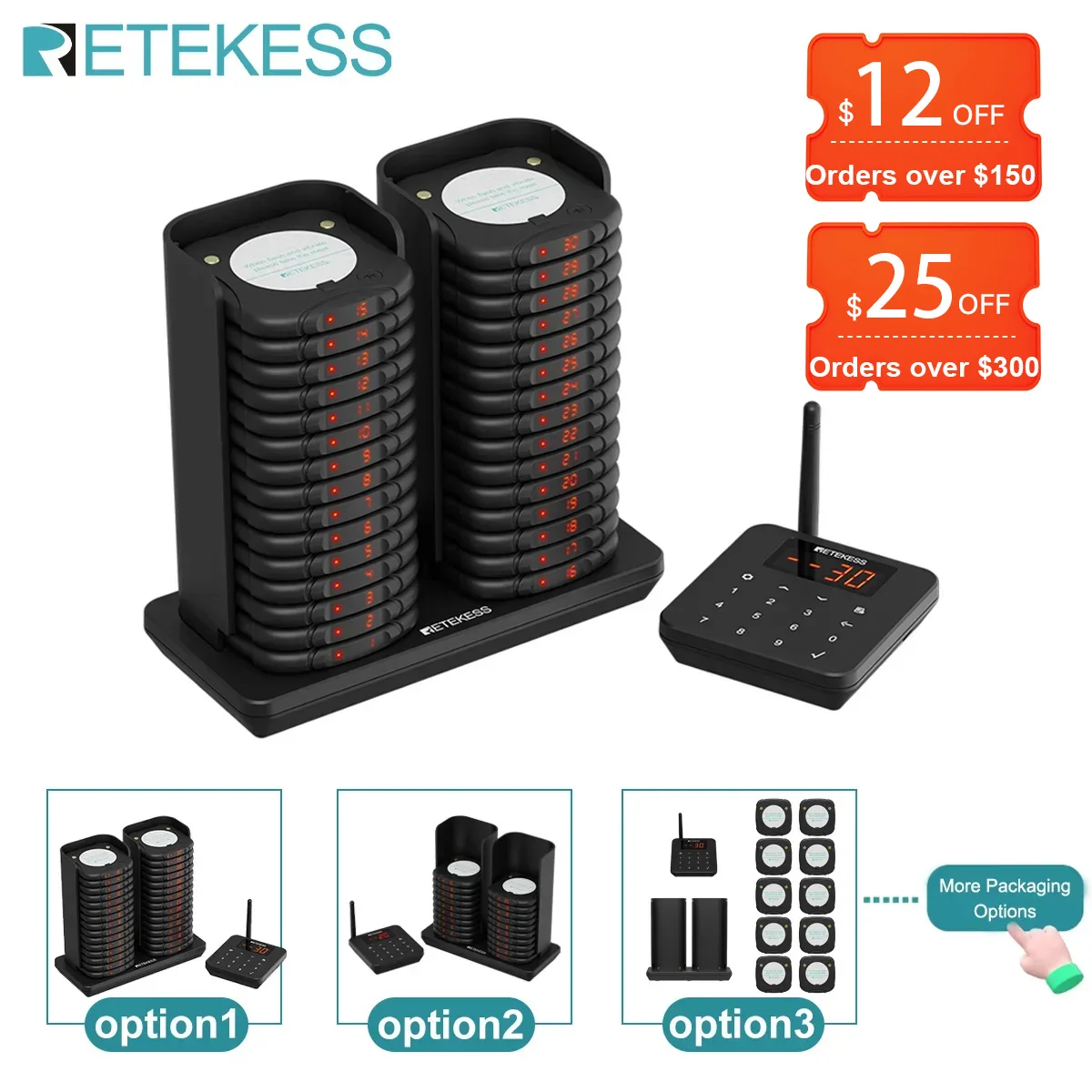RETEKESS TD186 Restaurant Pager Wireless Calling System Anti-Tipping D