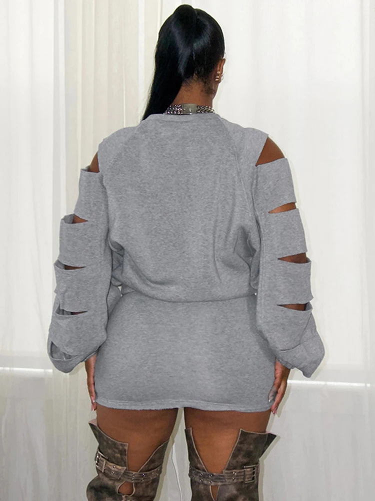 Women's Autumn Winter Two Piece Set 2025 Hollow Out Holes Long Sleeve Pullover Tops And Bandage Skirt Suit Casual Streetwear Set