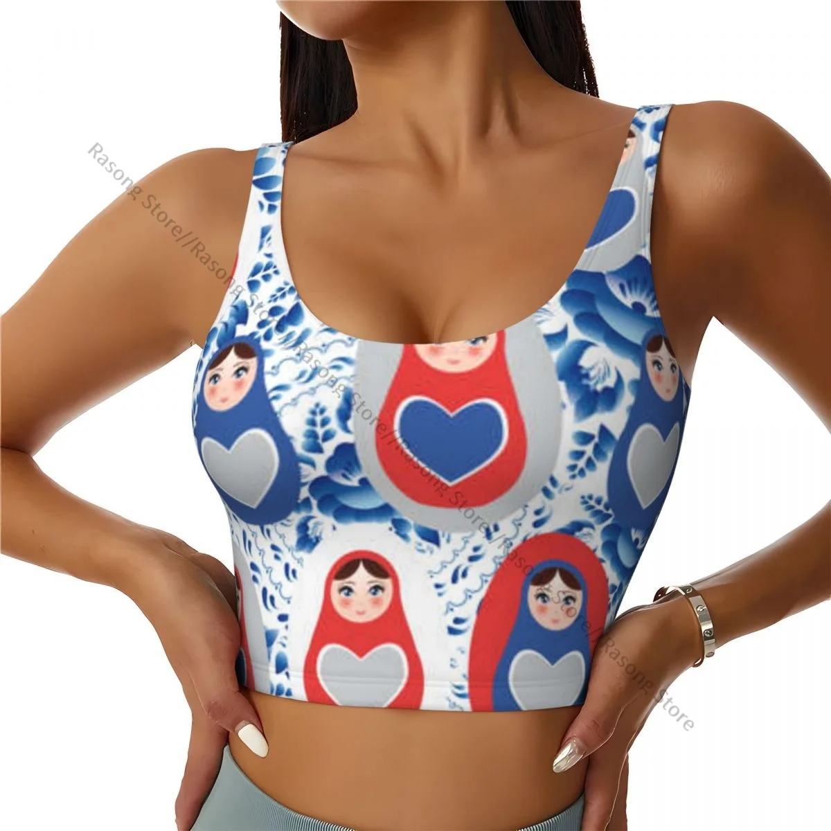 Sports Bra Women Running Yoga Clothes Vest Russian Dolls Background Gathering Fitness Vest