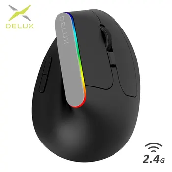 Delux M618C kablosuz sessiz ergonomik dikey 6 düğmeler oyun fare USB alıcı RGB 1600 DPI optik fareler ile PC Laptop için