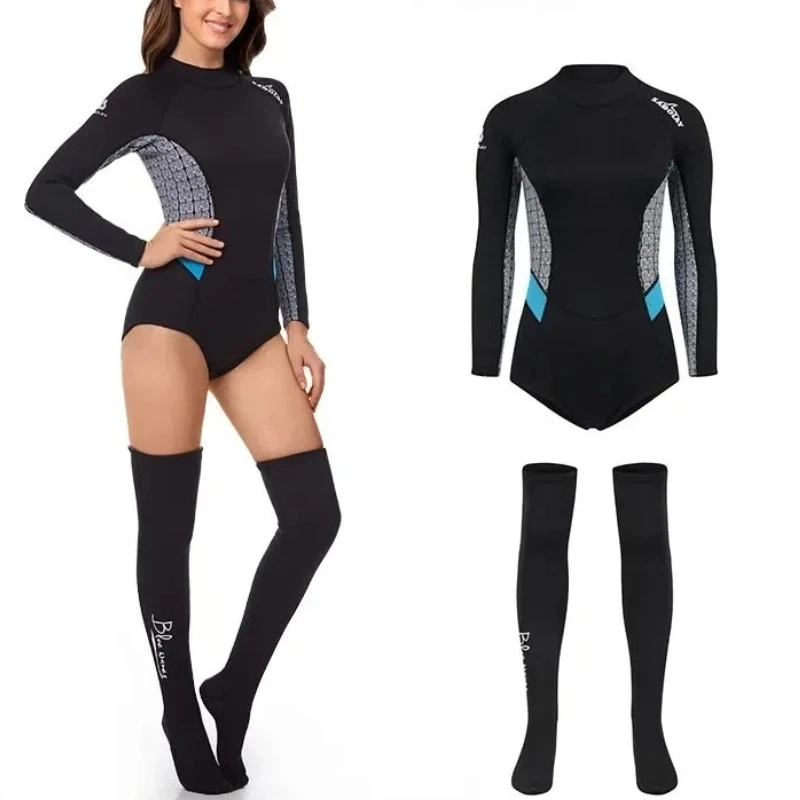 الصيف النساء 2 مللي متر SCR النيوبرين بيكيني بذلة تخزين طويلة الأكمام الجلد بدلة غطس الشمس واقية تصفح الغوص ملابس الحرارية