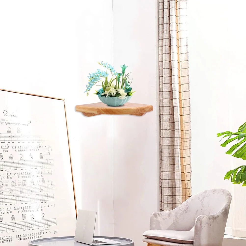 

1 set Wall Mounted Rack Rubber Wood Corner Shelf Storage Bathroom Living Room Triangle Design Shelves Sundries