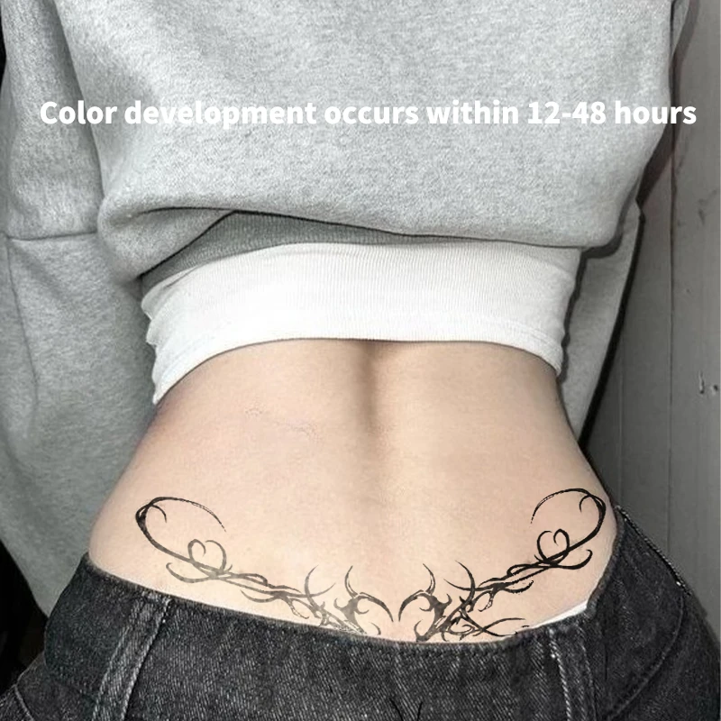 Gotisches Herz Tribal Temporäres Tattoo, Kräutersaft Wasserfestes Langlebiges Fake-Tattoo-Sticker, Y2K Körperkunst für Frauen Taille – Detail 3