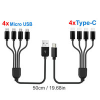 Short Cord 5V USB A C to Type C Multiple Charging Cable 4 in 1 Micro USB Splitter Adapter Cable 4 Port USB C PD Splitter Cable