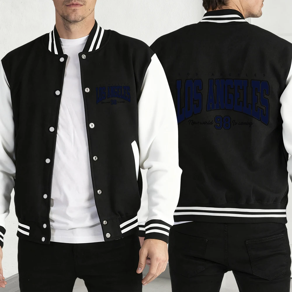 

Famous City In The United States Men Baseball Jackets Fleece Fashion Coat Autumn Warm Loose Clothing Male American Retro Jersey