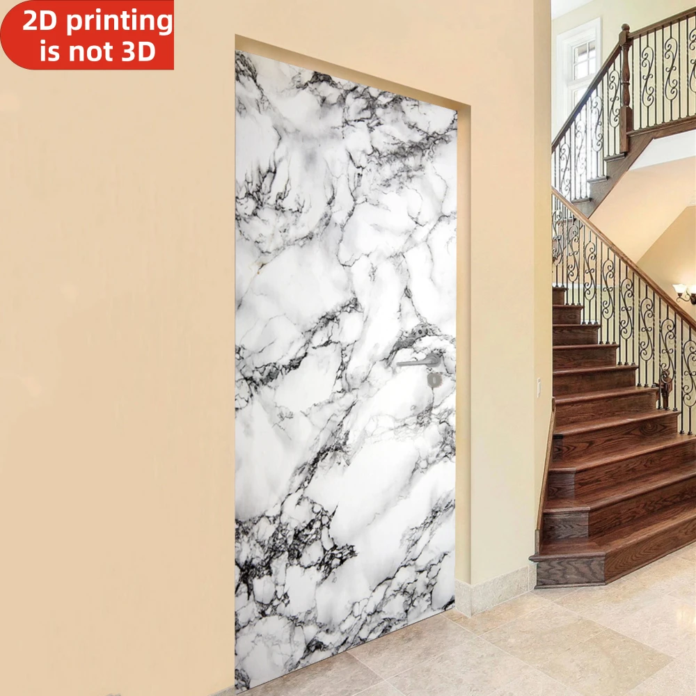 Self-adhesive Door Stickers White Marble With Black Veins Vinyl Fridge Cover Decal Peel and Stick Wallpaper for Home Decor