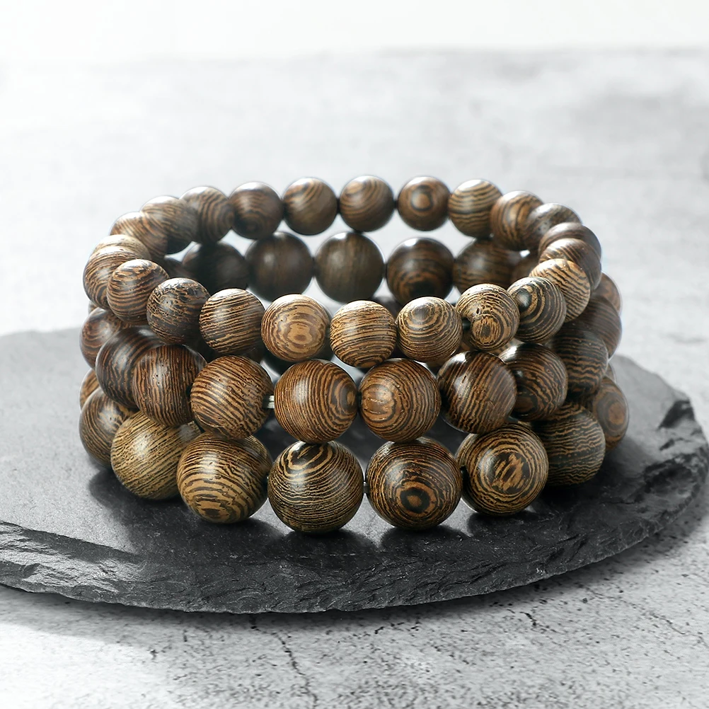 Pulsera de cuentas de madera Natural de 6/8/10/12mm, brazaletes de Rosario budista tibetano de monje Lama para mujer y hombre, joyería hecha a mano para meditación y oración