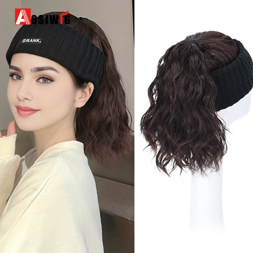 

AOSI Synthetic Short Curly Ponytail Hat Wig Natural Fake Hair Extension Wig wiht Hat Adjustable Shade Baseball Cap Wig