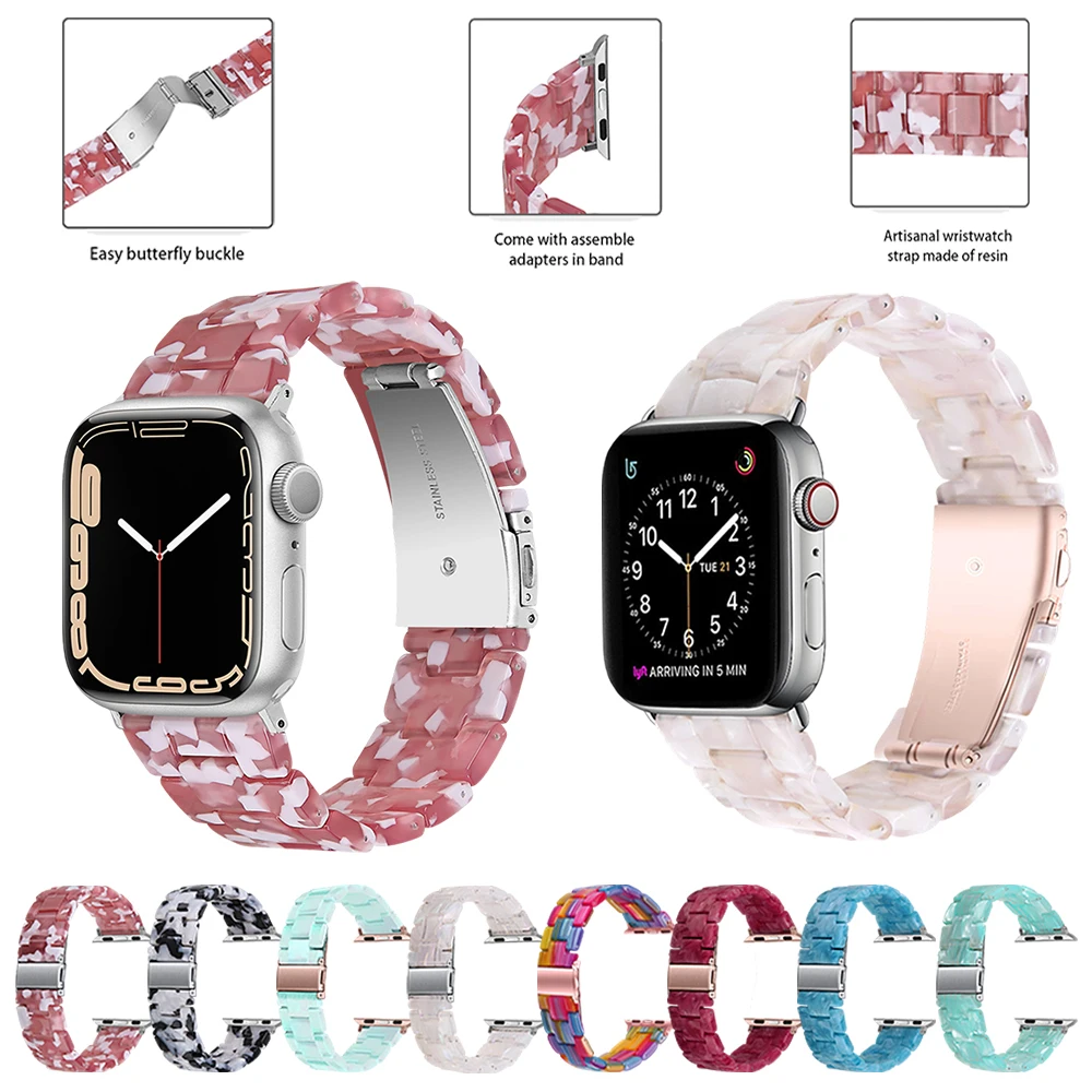 

Смоляный ремешок для Apple Watch для женщин, 38/40/41 мм, браслет с металлической пряжкой для IWatch Series 10 9 8 7 6 5 4 3 2 1 SE
