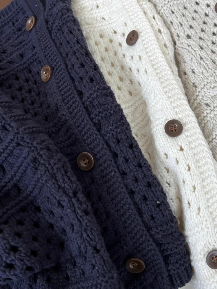 WHTREND 여성용 홀로 니트 가디건 2025 가을 신상품 턴다운 칼라 긴팔 스웨터 탑 WH1270