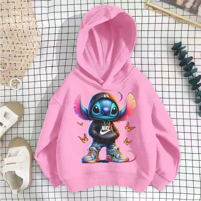 Stitch Hoodies Girls Sweatshirt Autumn And Winter Long Sleeve Harajuku Pullovers Disney Series Stich Casual Hooded Tops