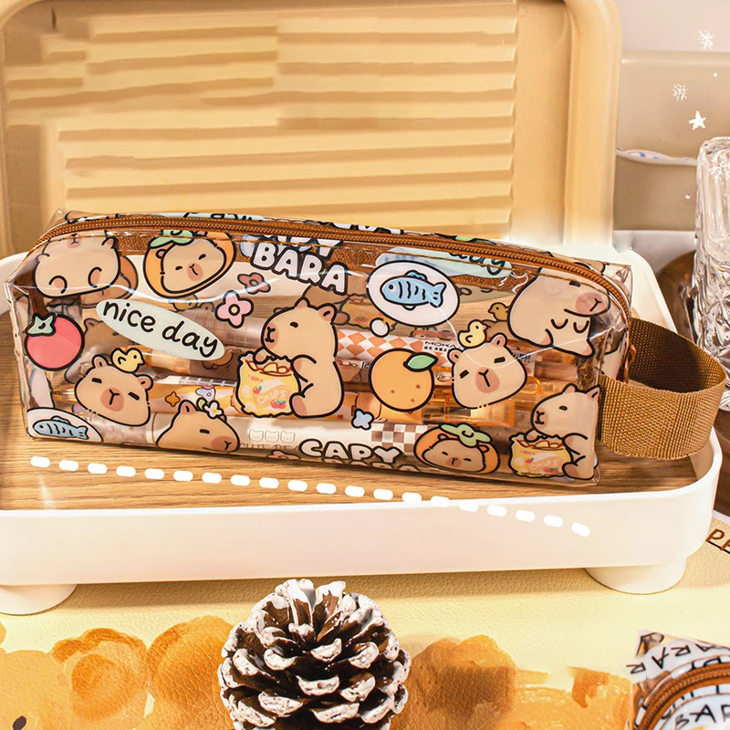 Cartoon Cute Capybara Pen Bag High Appearance Transparent Pencil Case Kawaii Waterproof Multifunctional Storage Bag Gifts