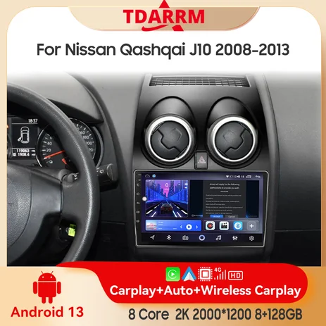 2 din for Nissan Qashqai J10 2008-2013 Android 13.0 6+128G Multimedia Player Car Radio Wireless Carplay Auto Original Car Menu