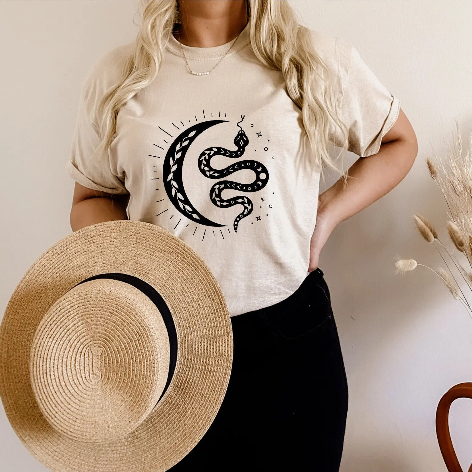 Boho Snake Moon T Shirt Magical Mystic Witchy Clothing Spiritual Celestial