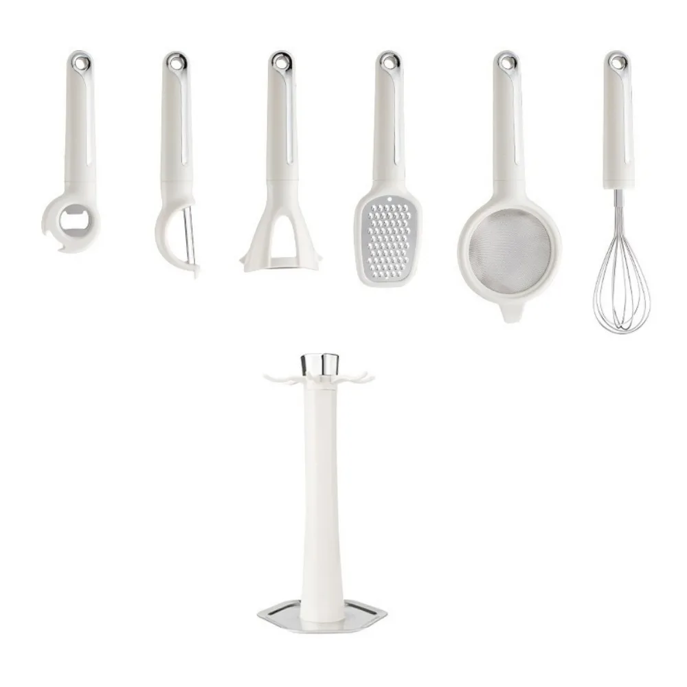 

7 Pieces/Set Stainless Steel Kitchen Gadget Set Household Filter Screen Cooking Utensils Set Space Saving with Storage Rack