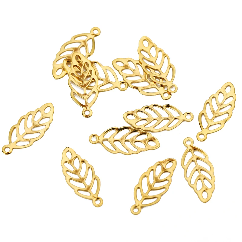 50pcs/lot 13*5.5mm Stainless Steel Hollow Out Leaves Pendants Charms Gold Color Tree Leaf Charms for Diy Jewelry Making Findings