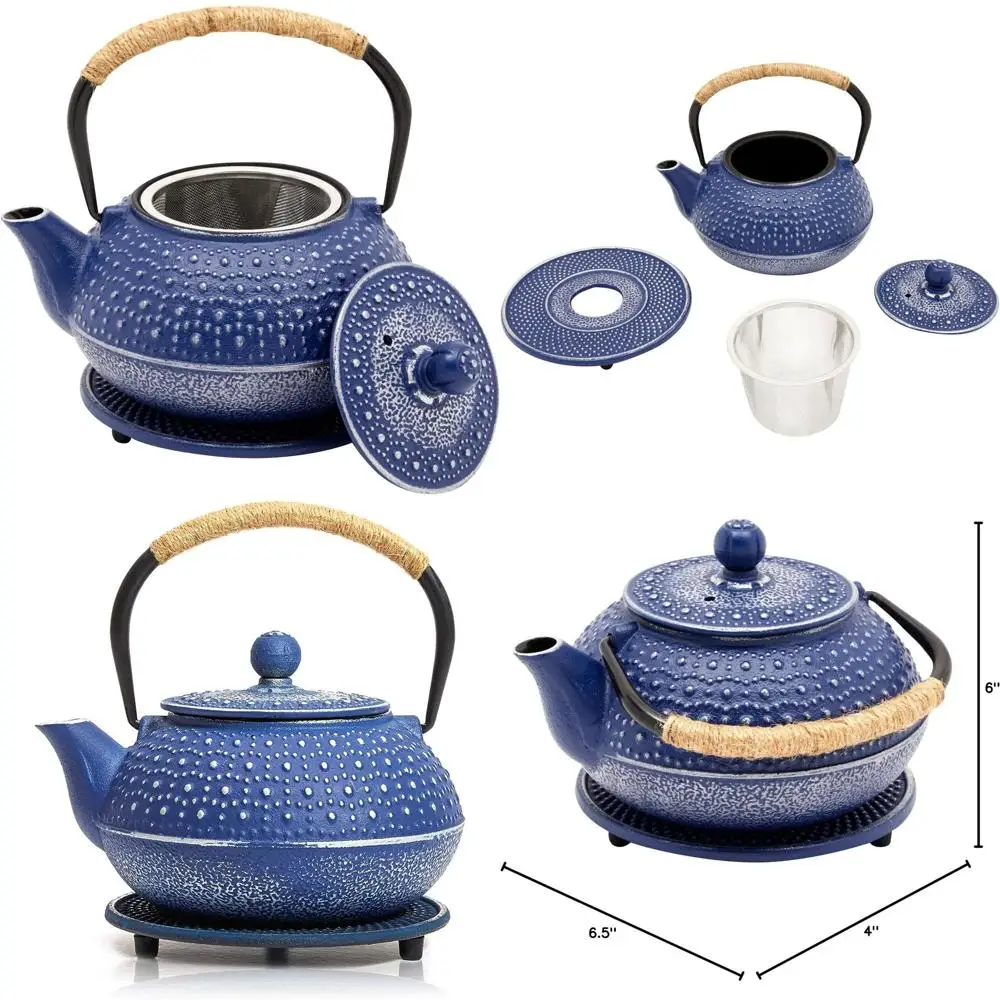 

Cast Iron Teapot with Infuser - Blue, 27 oz (800 mL) - Stovetop Tea Kettle for Loose Leaf Tea - Includes Stainless Steel Infuser
