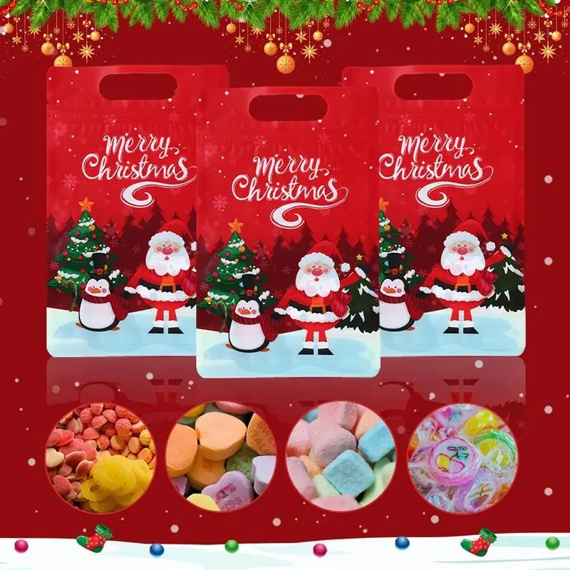Resealable 10/25 PCS Merry Christmas Sealed Bags Christmas Red Santa Claus Snowman Christmas Lootbags Gift Bags Candy Bag