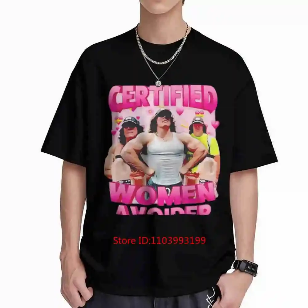 Zertifiziertes „Women Avoider“-T-Shirt von Sam Sulek, kurzärmelig, 100 % Baumwolle.