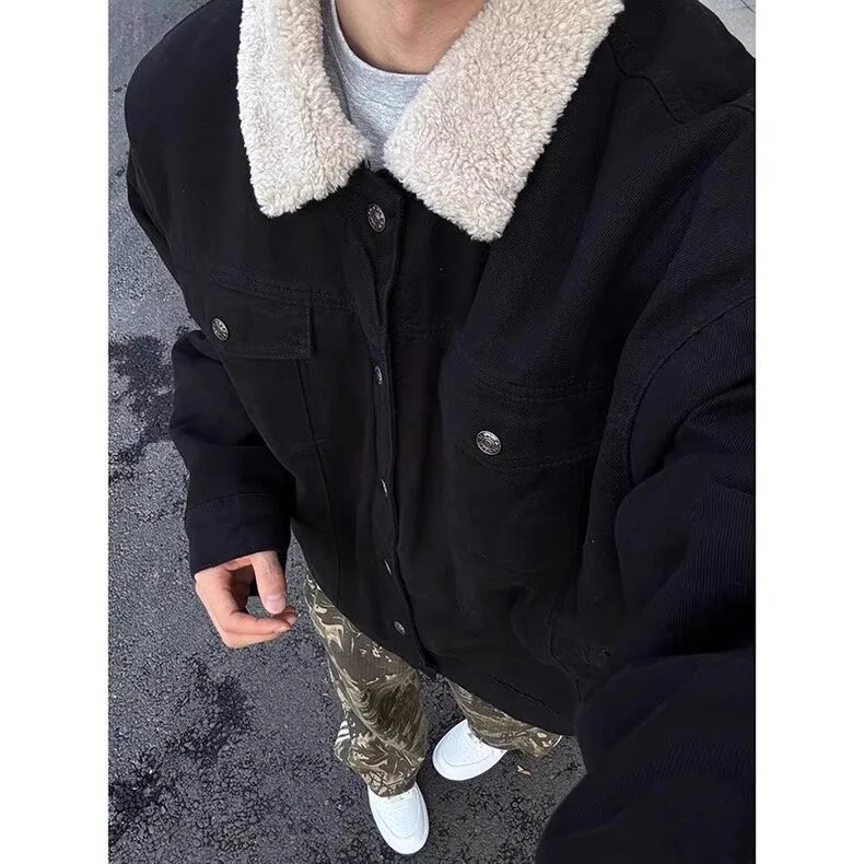 

Осень-зима Thiened Lamb бархатный воротник на подкладке джинсовый тюнер мужская теплая рабочая одежда хлопковый тюнер молодежный модный полиэстер...